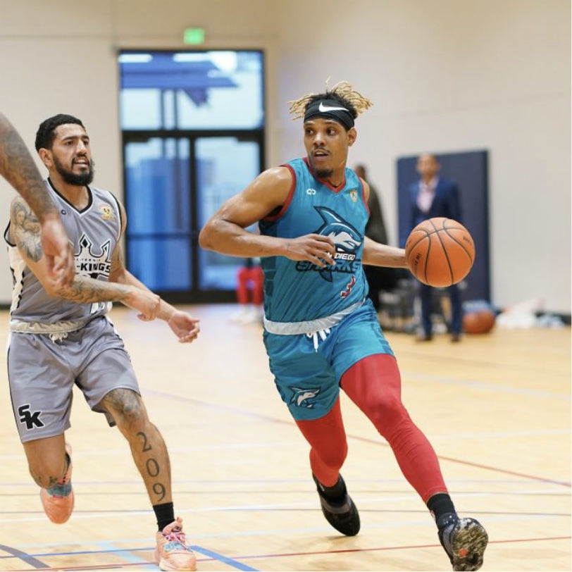 San Diego Sharks Basketball Jersey Blue on player