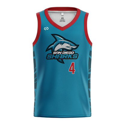 San Diego Sharks Basketball Jersey Blue Front